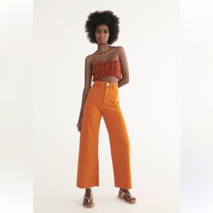 Zara Highrise Straight Leg Orange Raw Hem No Pockets Jeans